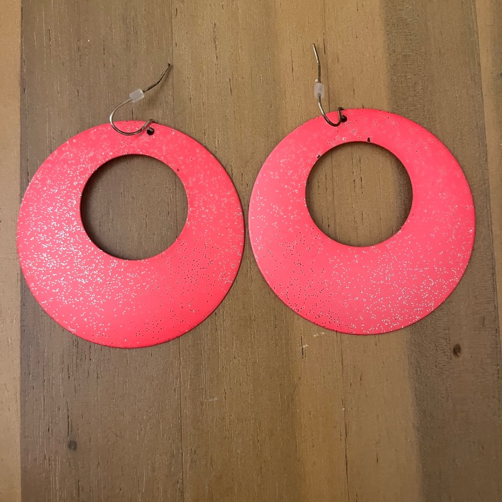 Bright Pink glitter Hoop Earrings